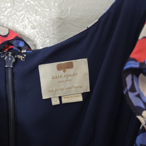 Kate Spade New York Blue Pink White Silk Daisy Floral Midi Dress Size 14 - Picture 6 of 9